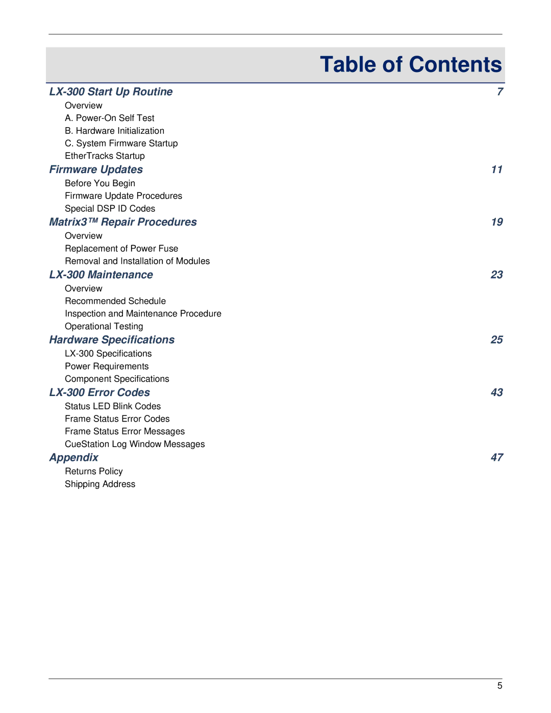 Meyer Sound LX-300 manual Table of Contents 