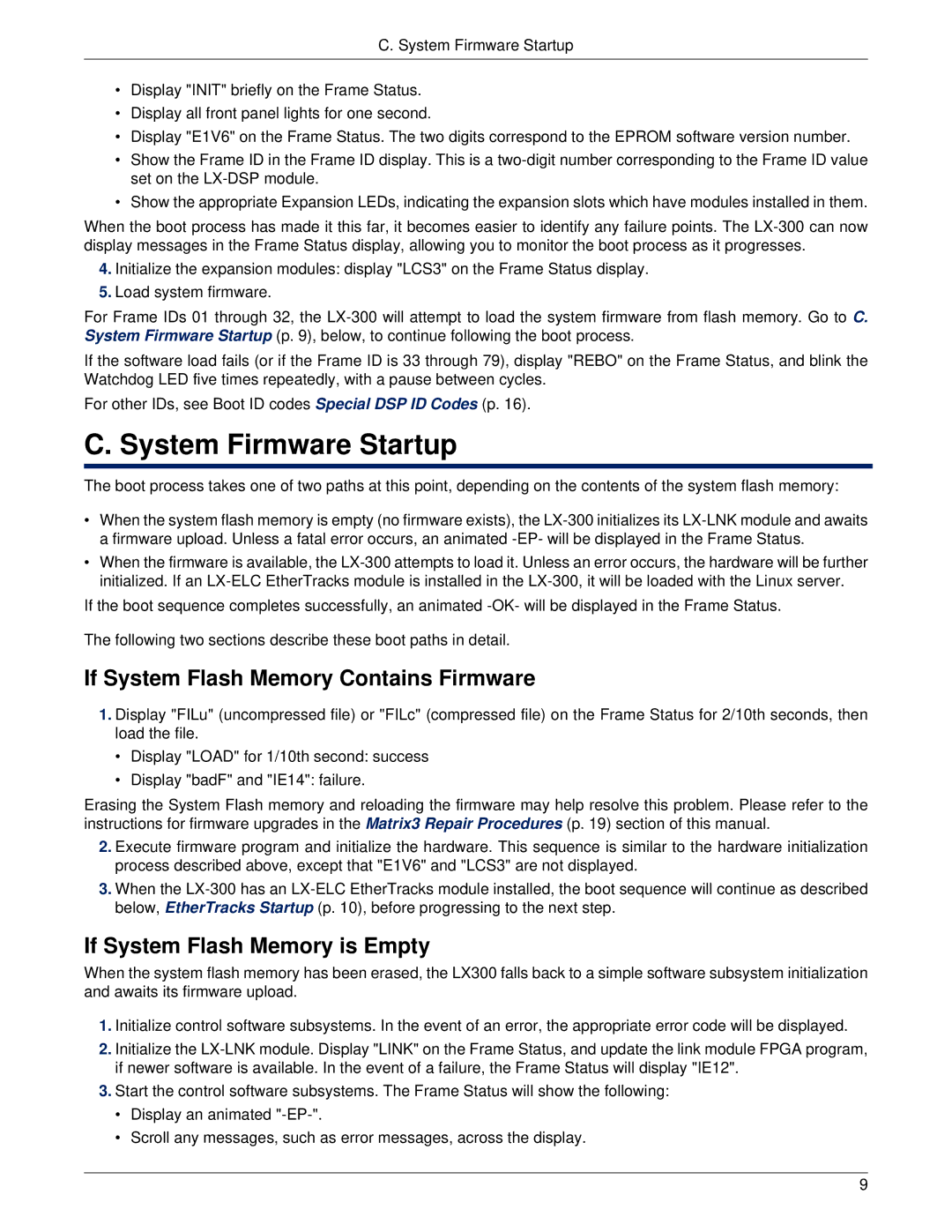 Meyer Sound LX-300 System Firmware Startup, If System Flash Memory Contains Firmware, If System Flash Memory is Empty 