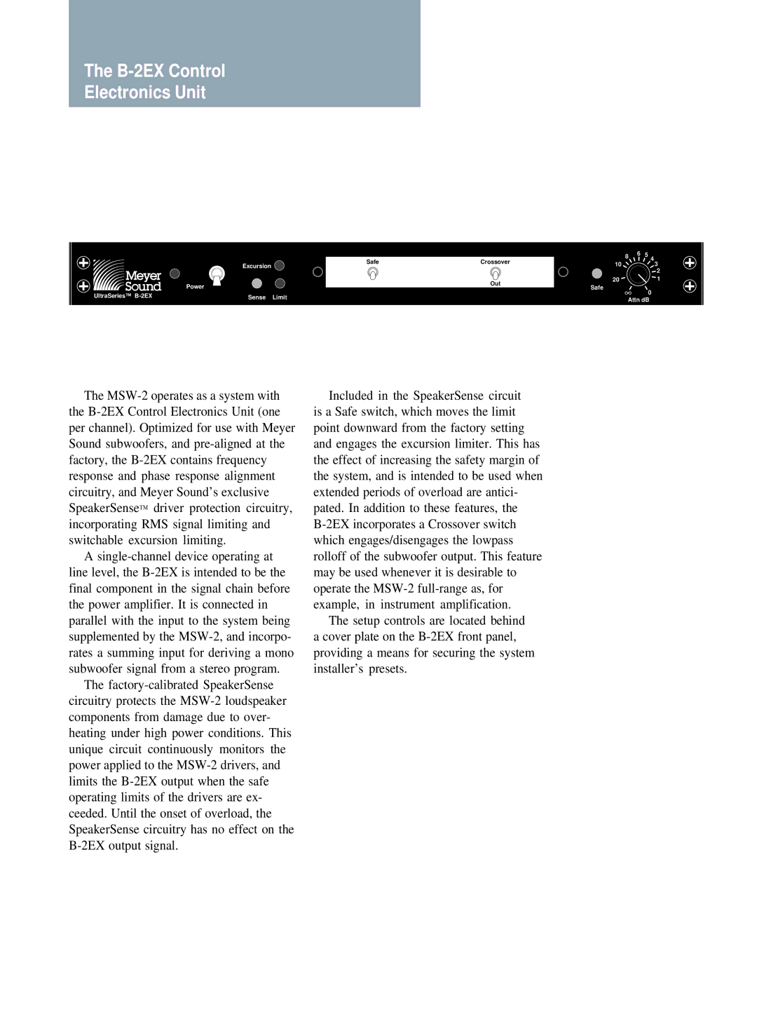 Meyer Sound MSW-2 manual B-2EX Control Electronics Unit 