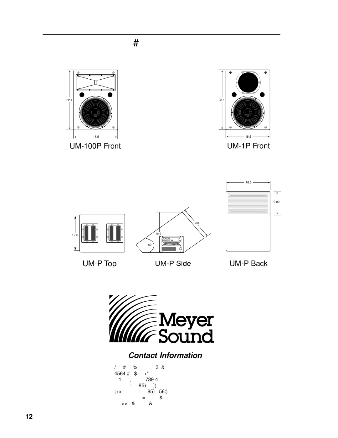 Meyer Sound UM-1P, UM-100P manual Dimensions, Contact Information, Inches 