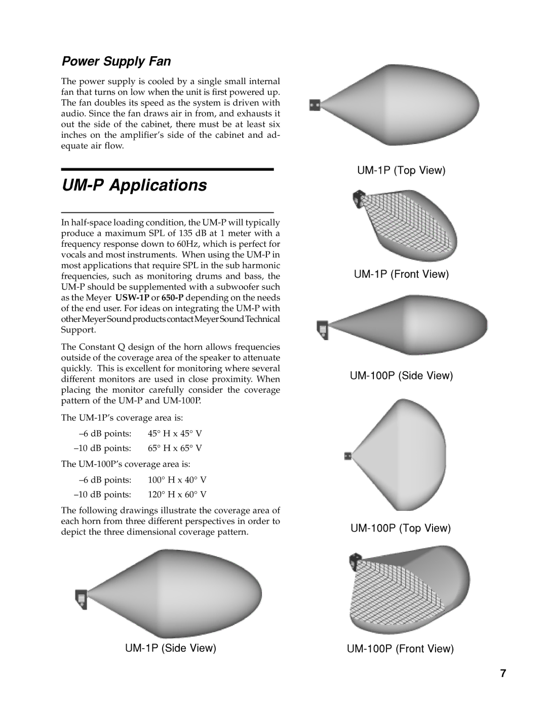 Meyer Sound UM-100P, UM-1P manual UM-P Applications, Power Supply Fan 