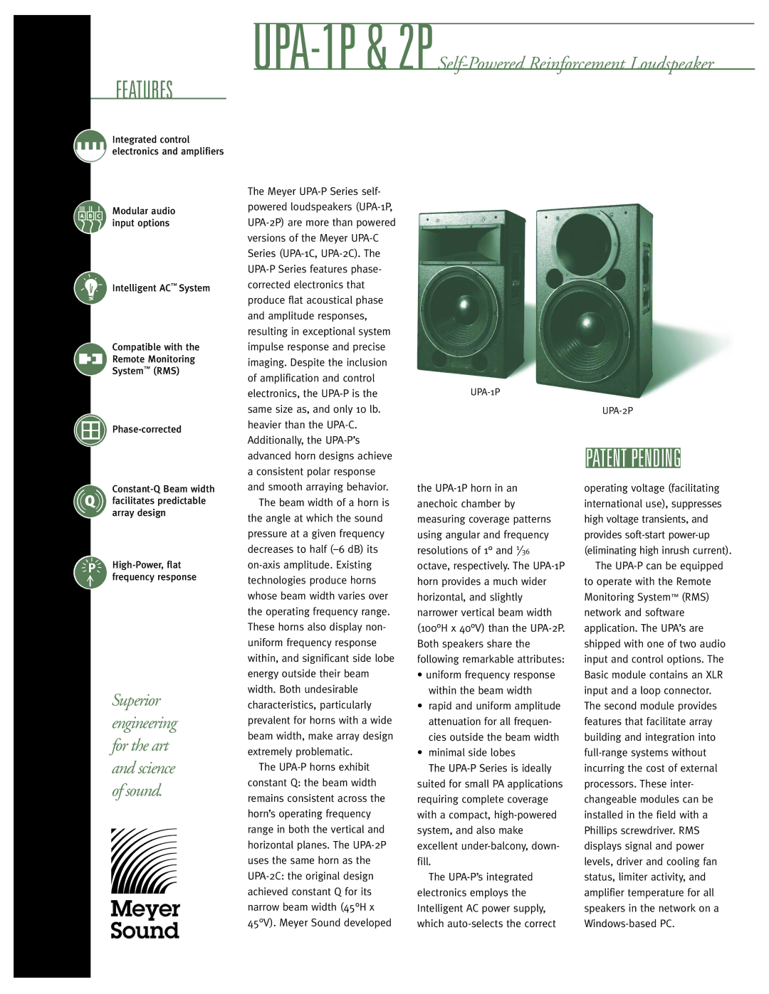 Meyer Sound UPA-2P, UPA-1p manual Smooth arraying behavior, ¥ minimal side lobes UPA-P Series is ideally 