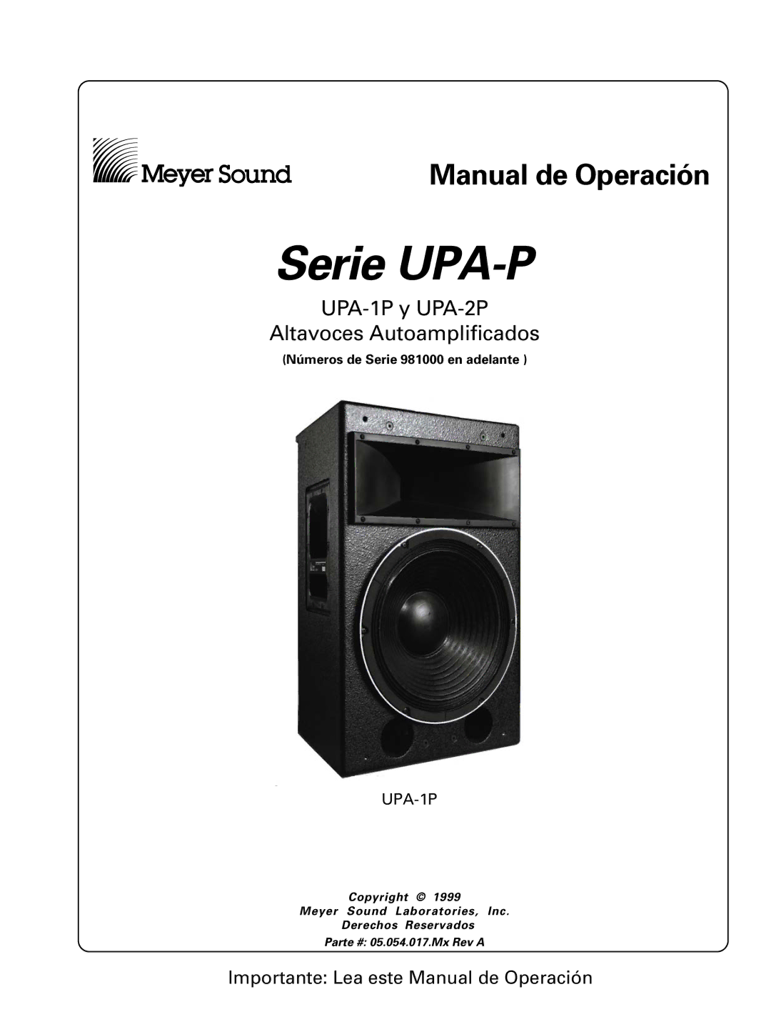 Meyer Sound UPA-1p manual Serie UPA-P 