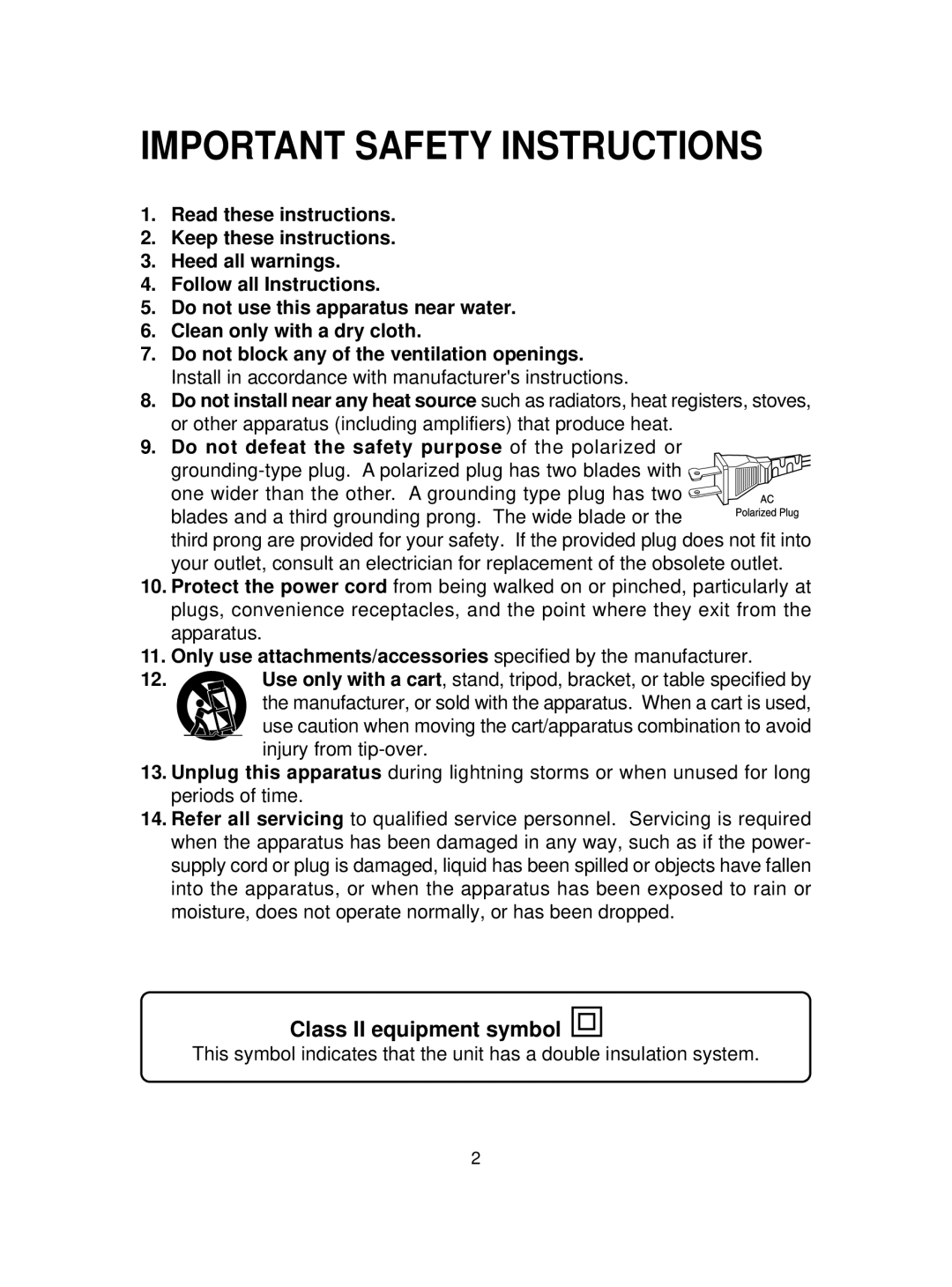 MGA Entertainment SMB-657 manual Important Safety Instructions, Class II equipment symbol 