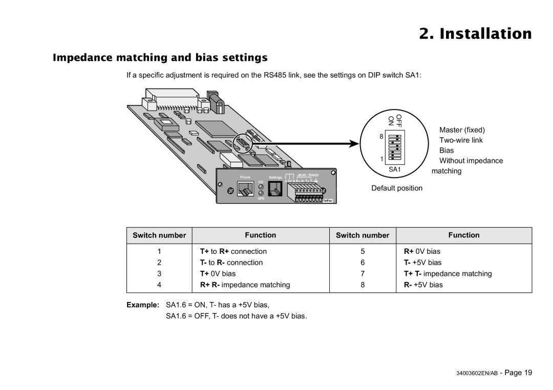 MGE UPS Systems 100 installation manual Impedance matching and bias settings 