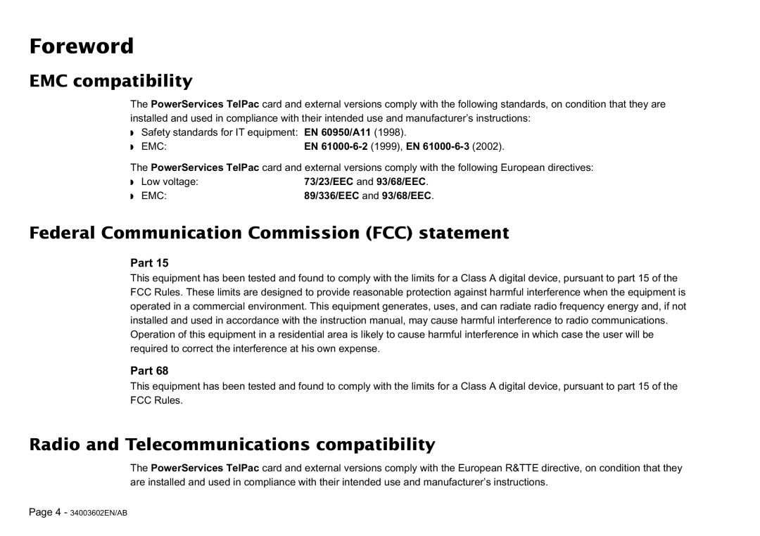 MGE UPS Systems 100 installation manual Foreword, EMC compatibility, Federal Communication Commission FCC statement, Part 