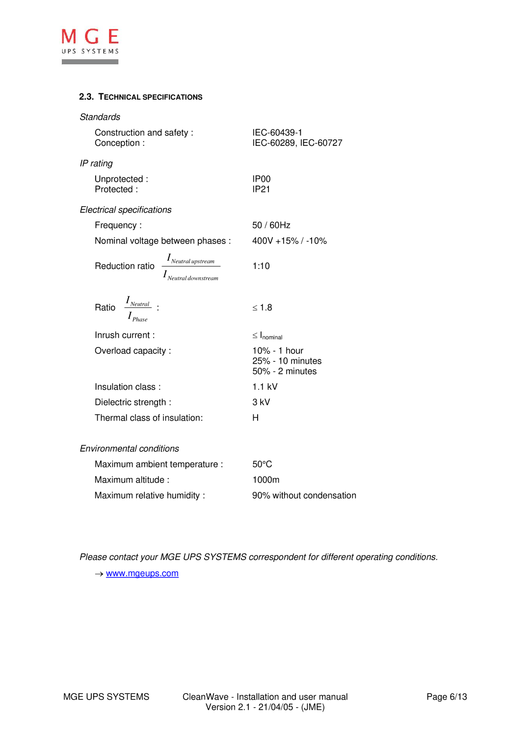 MGE UPS Systems 12280 kVA user manual 110 