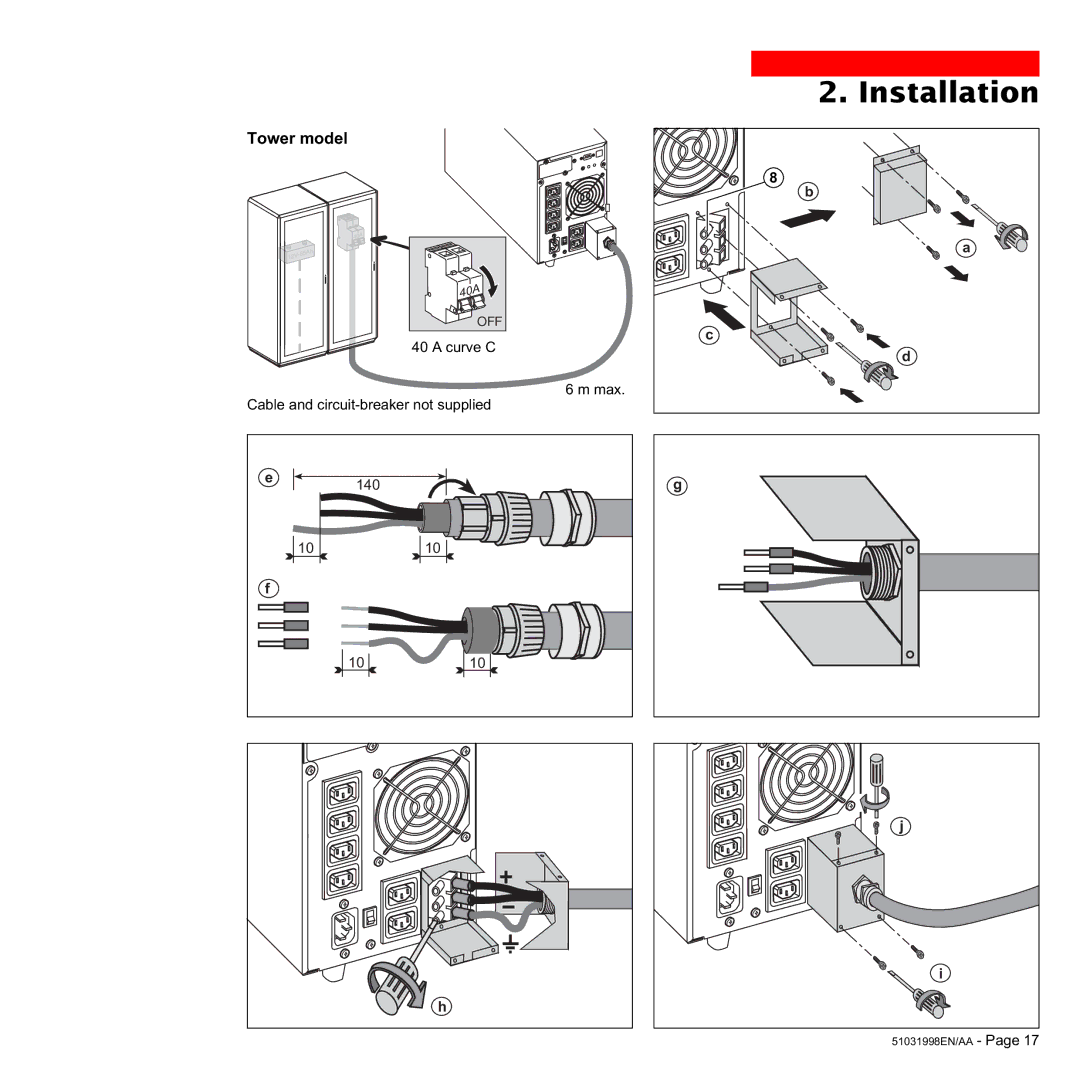 MGE UPS Systems 1500C user manual Curve C Max Cable and circuit-breaker not supplied 140 