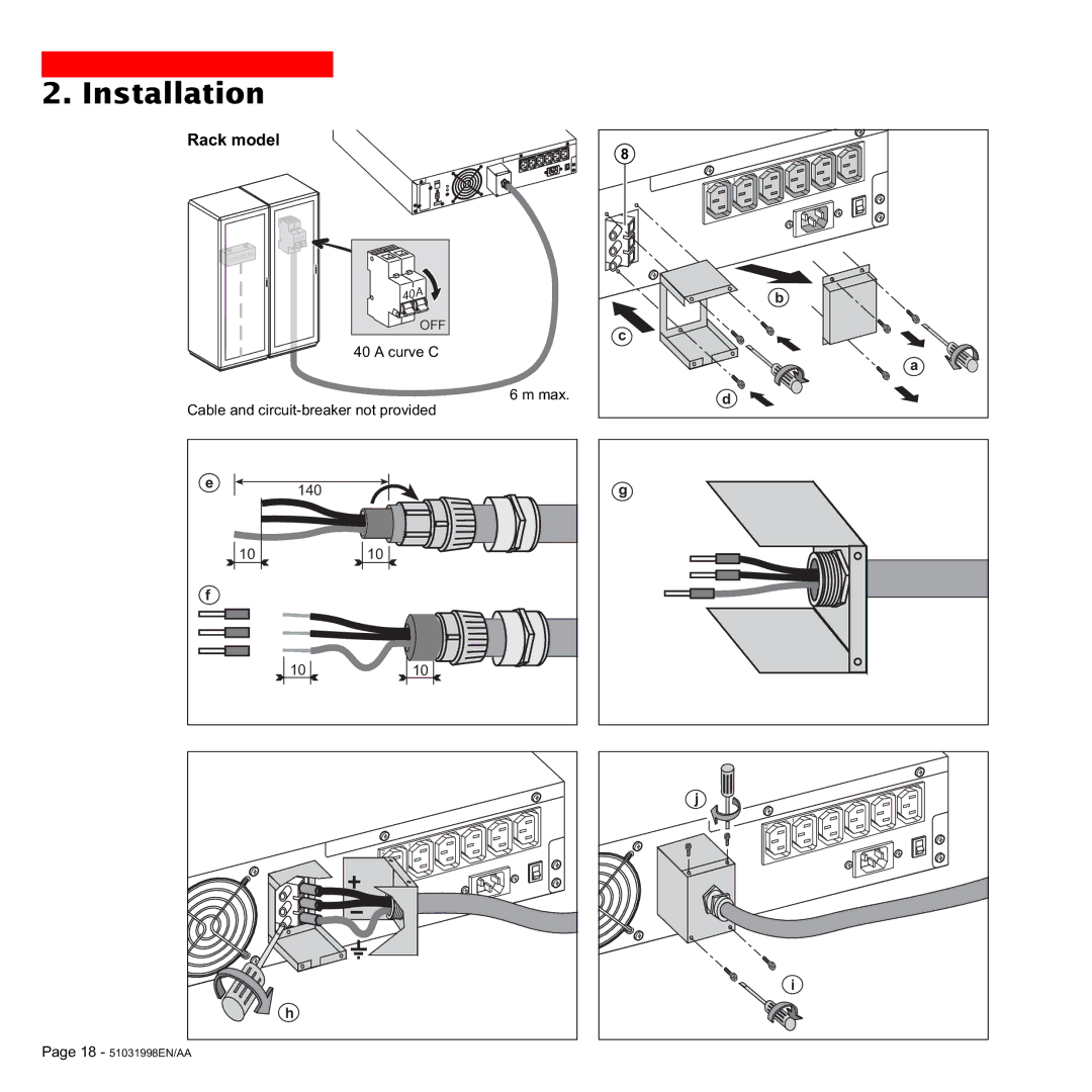 MGE UPS Systems 1500C user manual Curve C Max Cable and circuit-breaker not provided 140 