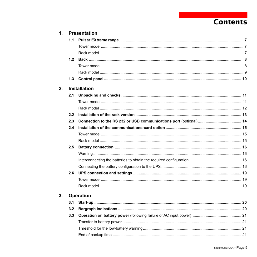 MGE UPS Systems 1500C user manual Contents 