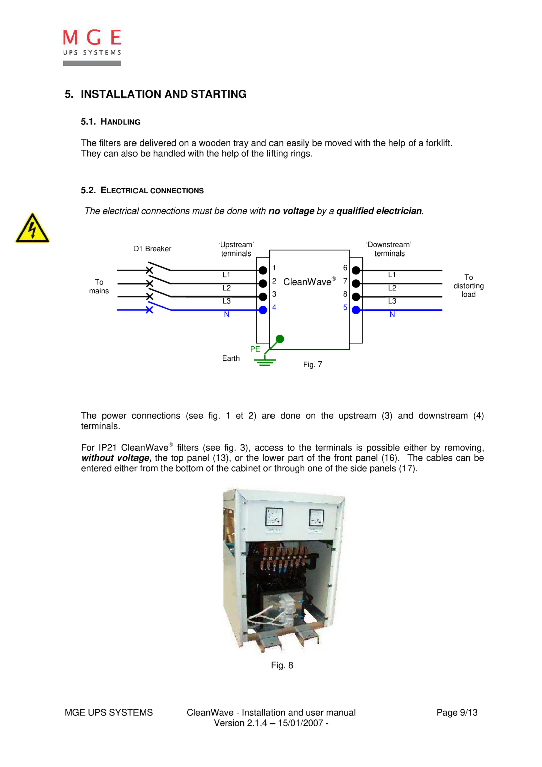 MGE UPS Systems 18/280 kVA user manual Installation and Starting, CleanWave → 