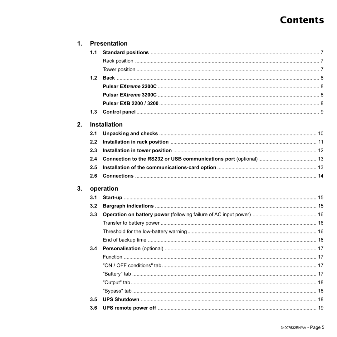 MGE UPS Systems 3200C, 2200C user manual Contents 