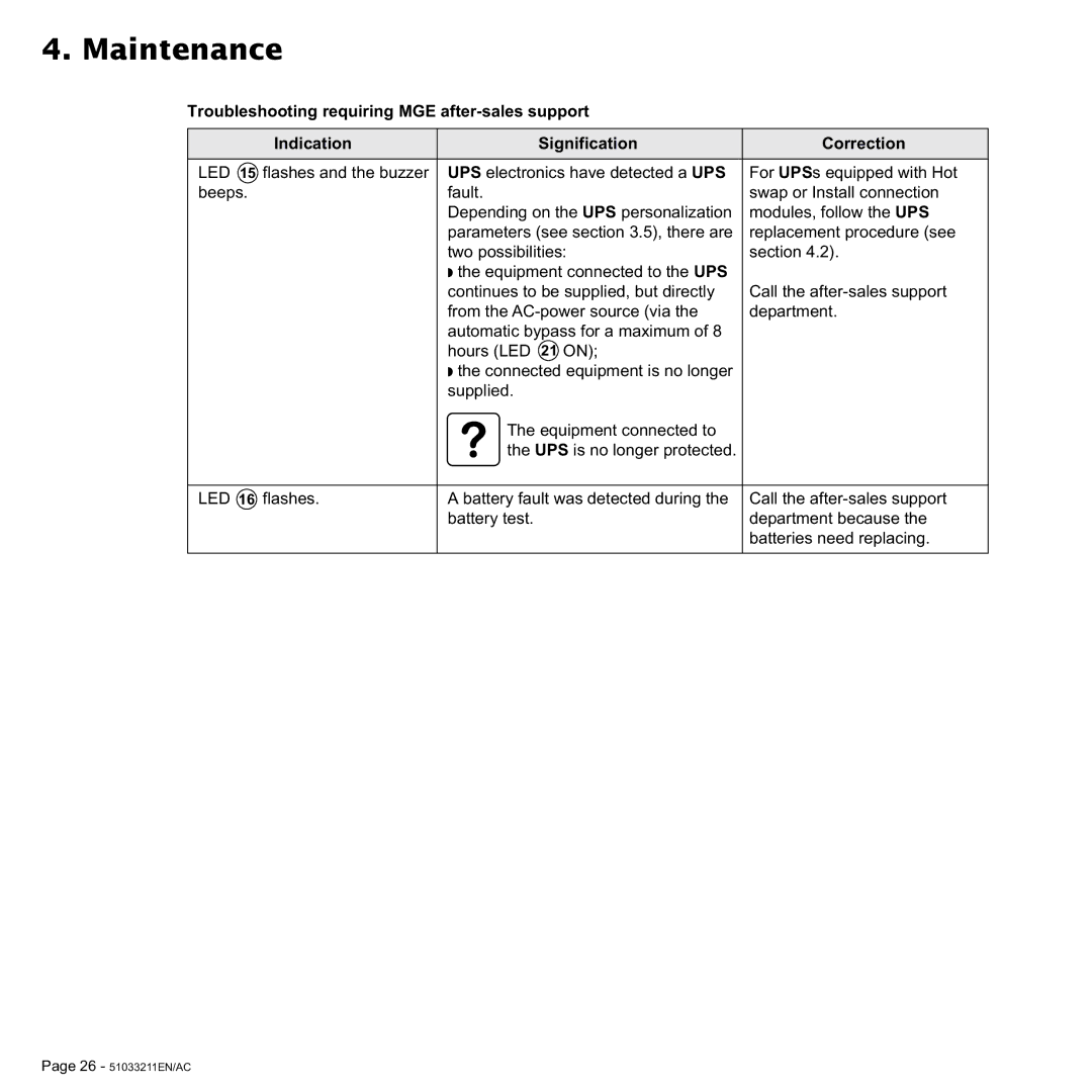 MGE UPS Systems 3000 VA, 2000 user manual 26 51033211EN/AC 