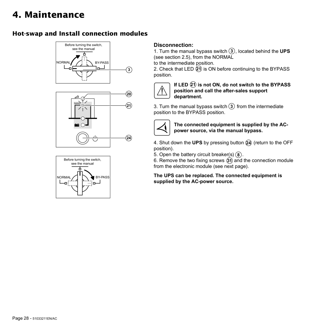 MGE UPS Systems 3000 VA, 2000 user manual Hot-swap and Install connection modules 