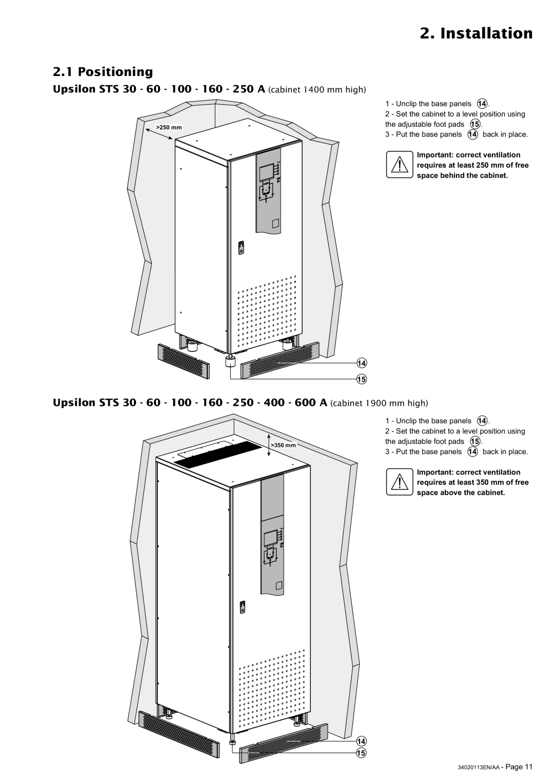 MGE UPS Systems 30A user manual Installation, Positioning 