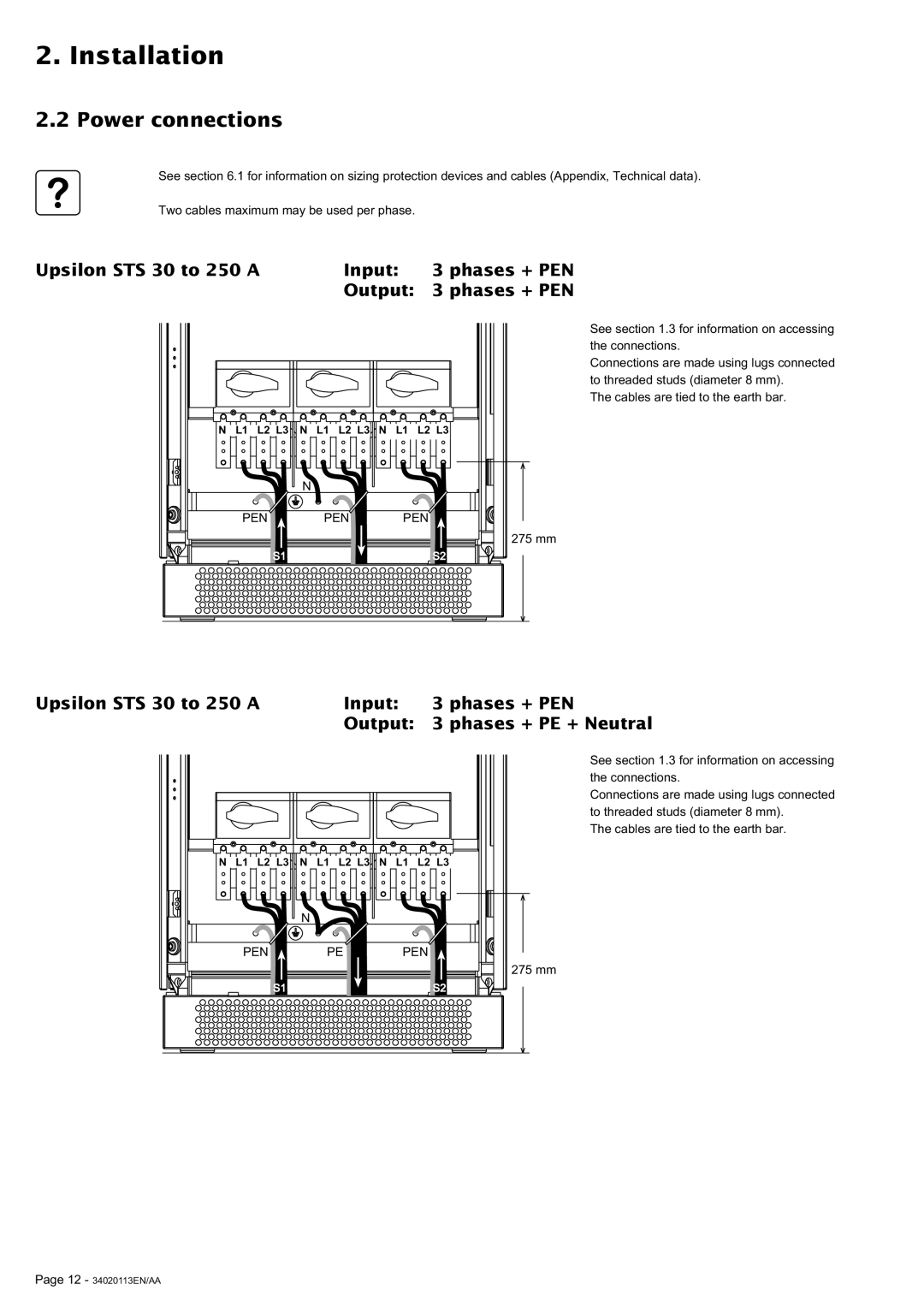 MGE UPS Systems 30A user manual Power connections 