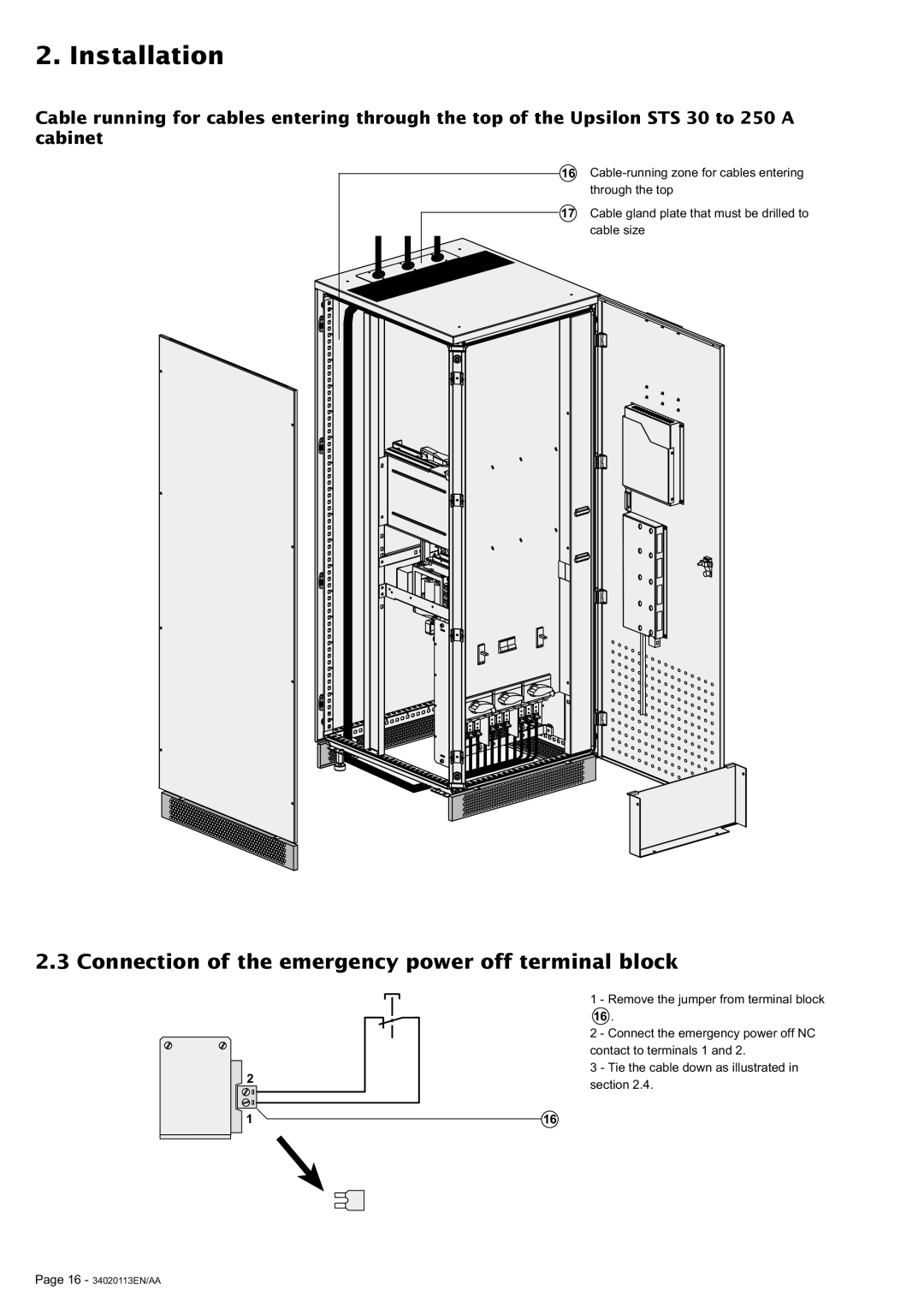 MGE UPS Systems 30A user manual Connection of the emergency power off terminal block 