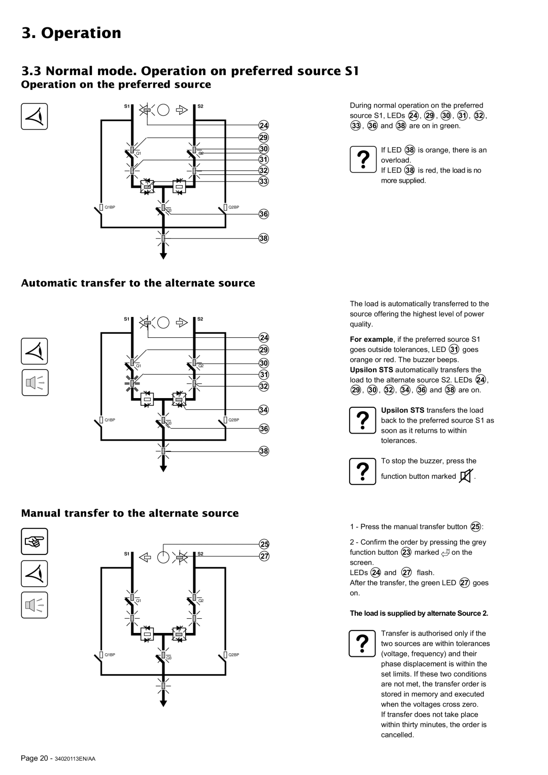 MGE UPS Systems 30A user manual Normal mode. Operation on preferred source S1, Operation on the preferred source 