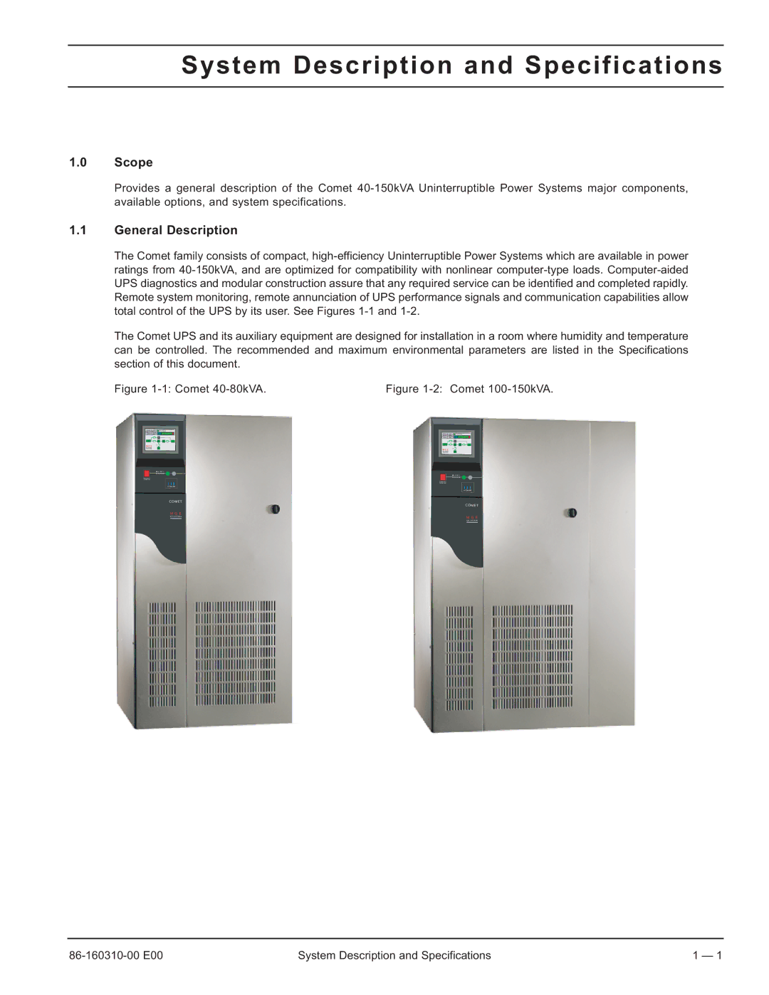 MGE UPS Systems 40-150kVA user manual System Description and Specifications, Scope, General Description 