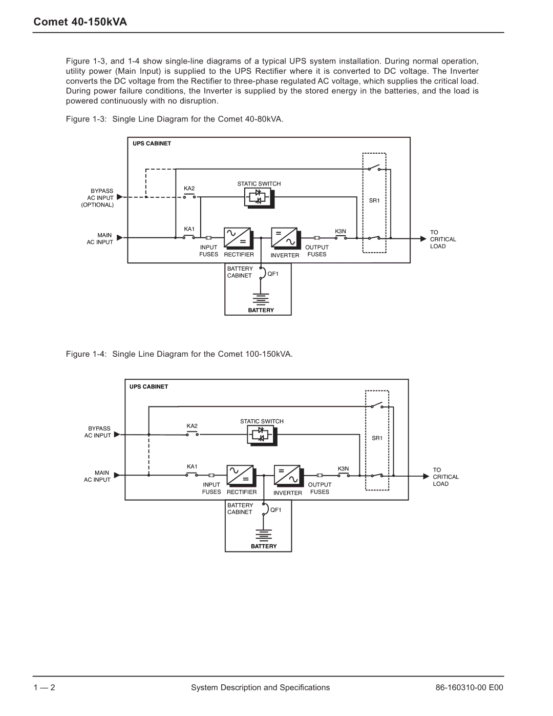 MGE UPS Systems 40-150kVA user manual Single Line Diagram for the Comet 40-80kVA 