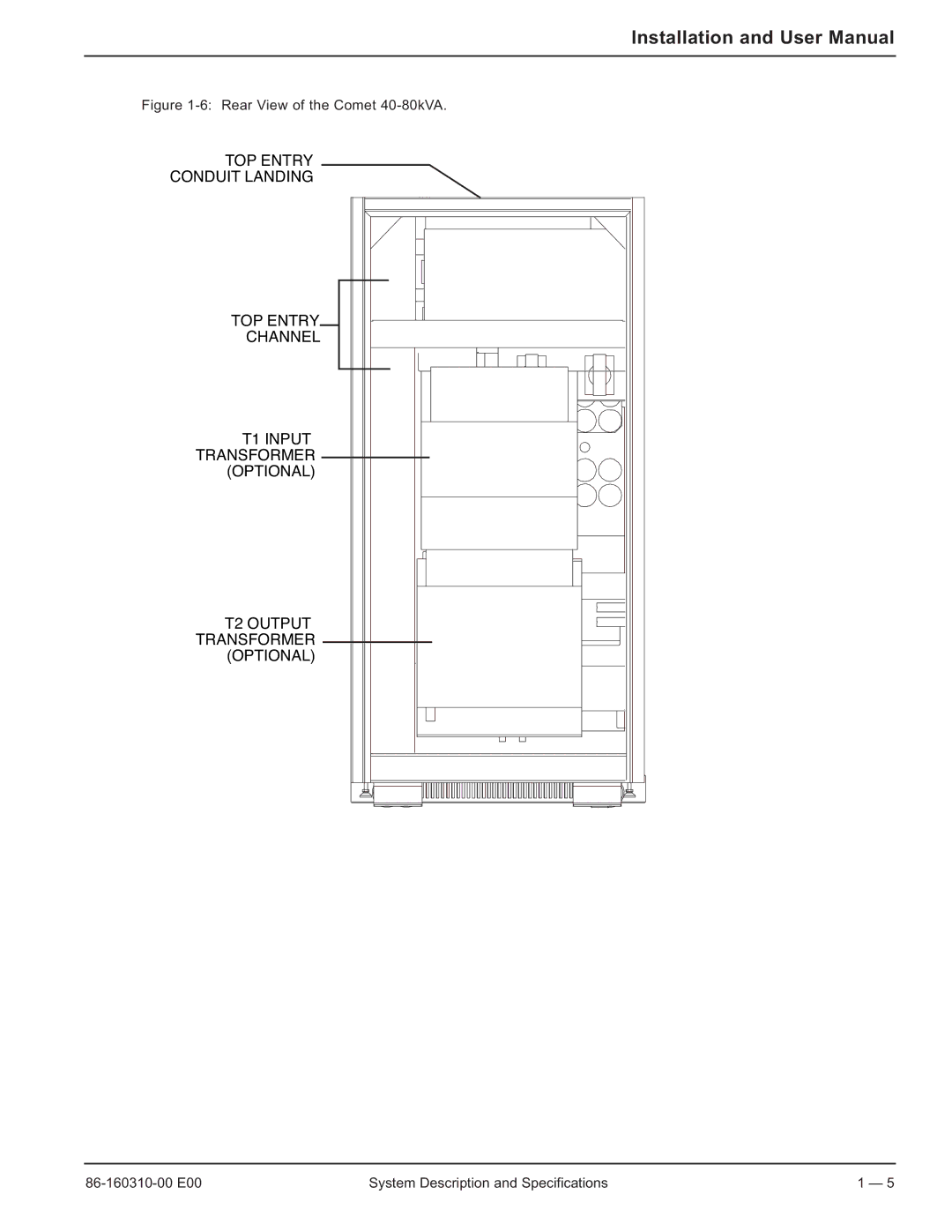 MGE UPS Systems 40-150kVA user manual Rear View of the Comet 40-80kVA 