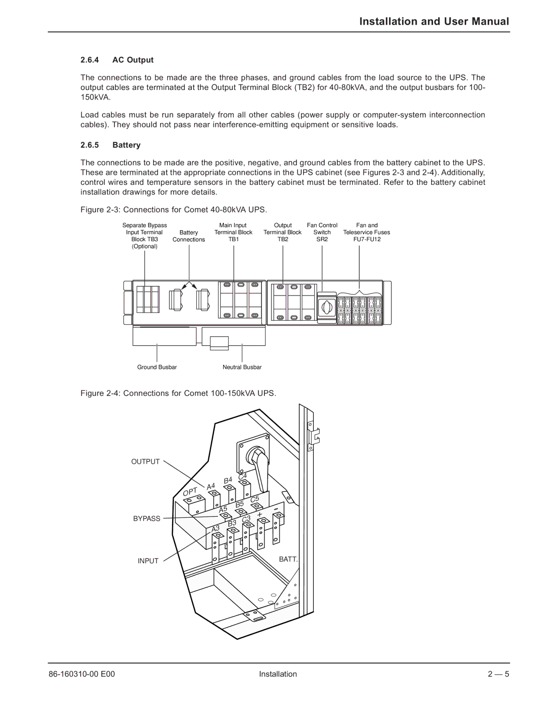 MGE UPS Systems 40-150kVA user manual AC Output, Battery 