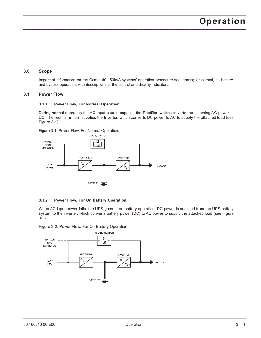 MGE UPS Systems 40-150kVA user manual Power Flow, For Normal Operation, Power Flow, For On Battery Operation 