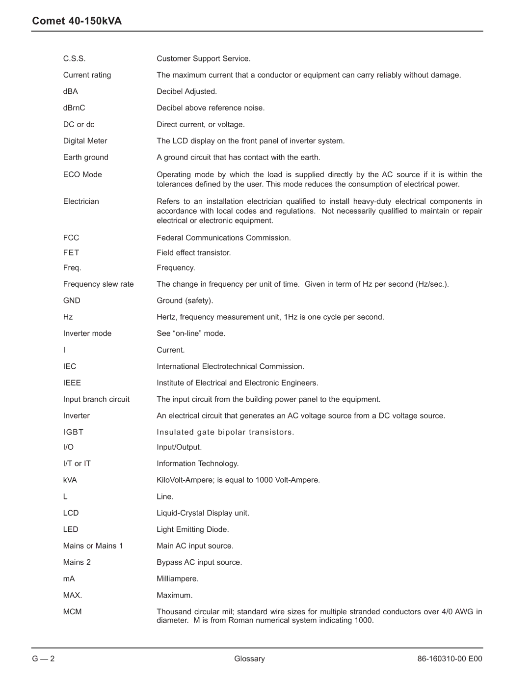 MGE UPS Systems 40-150kVA user manual Fcc 