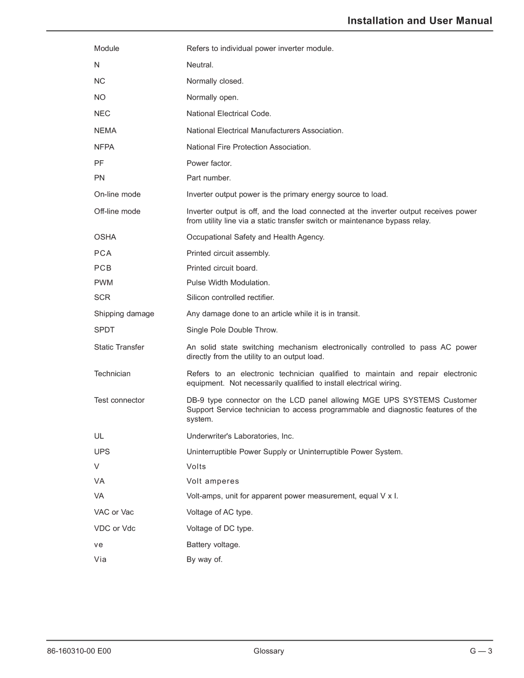 MGE UPS Systems 40-150kVA user manual Nec 