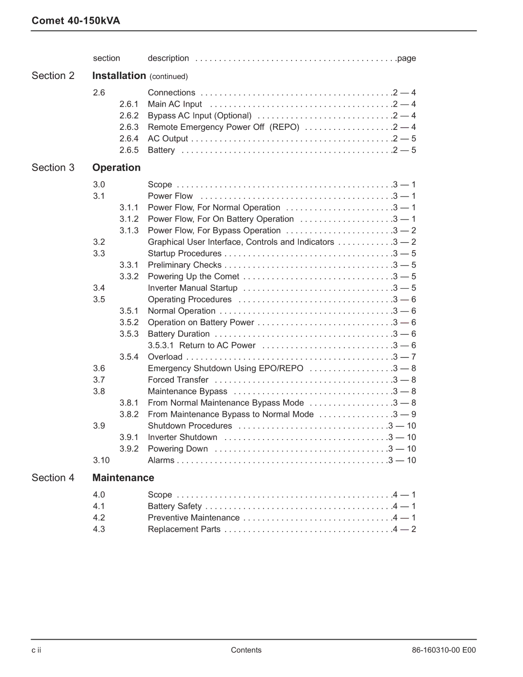 MGE UPS Systems 40-150kVA user manual Operation, Maintenance 