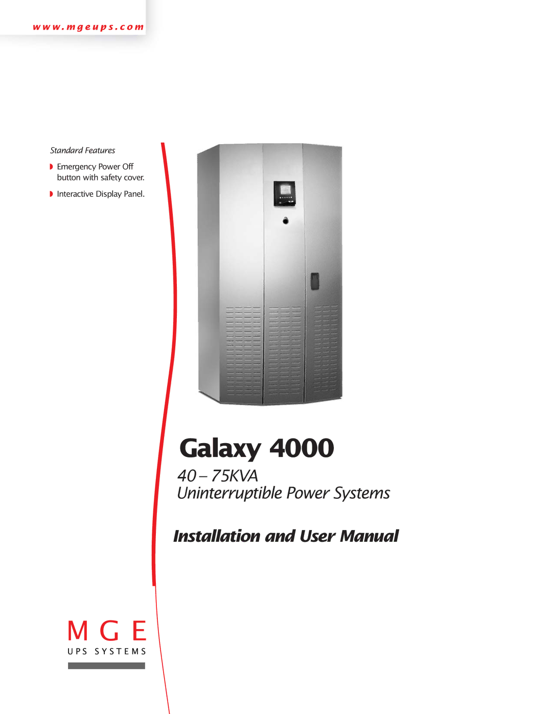 MGE UPS Systems 40-75KVA user manual Galaxy 