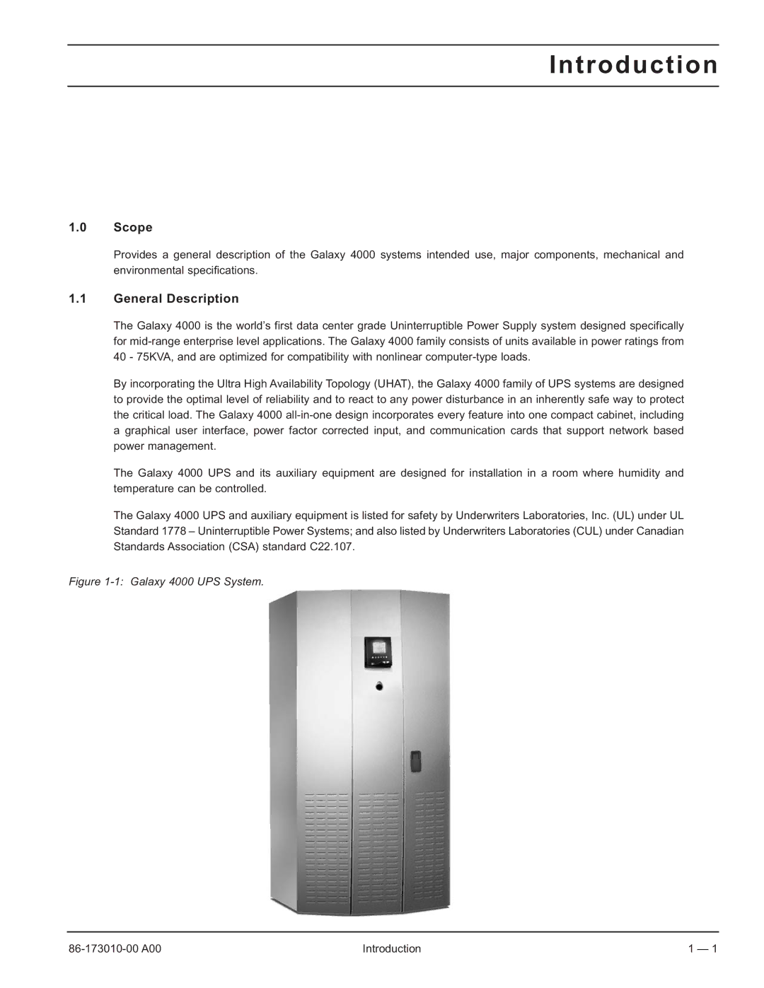 MGE UPS Systems 40-75KVA user manual Introduction, Scope, General Description 