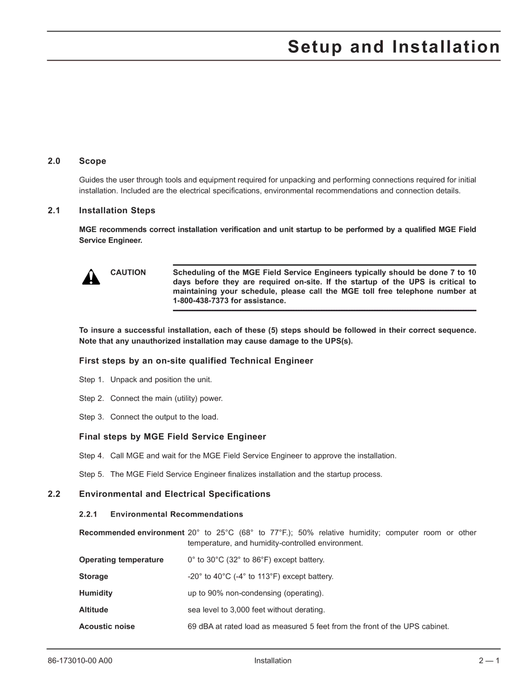 MGE UPS Systems 40-75KVA user manual Setup and Installation, Installation Steps, Final steps by MGE Field Service Engineer 