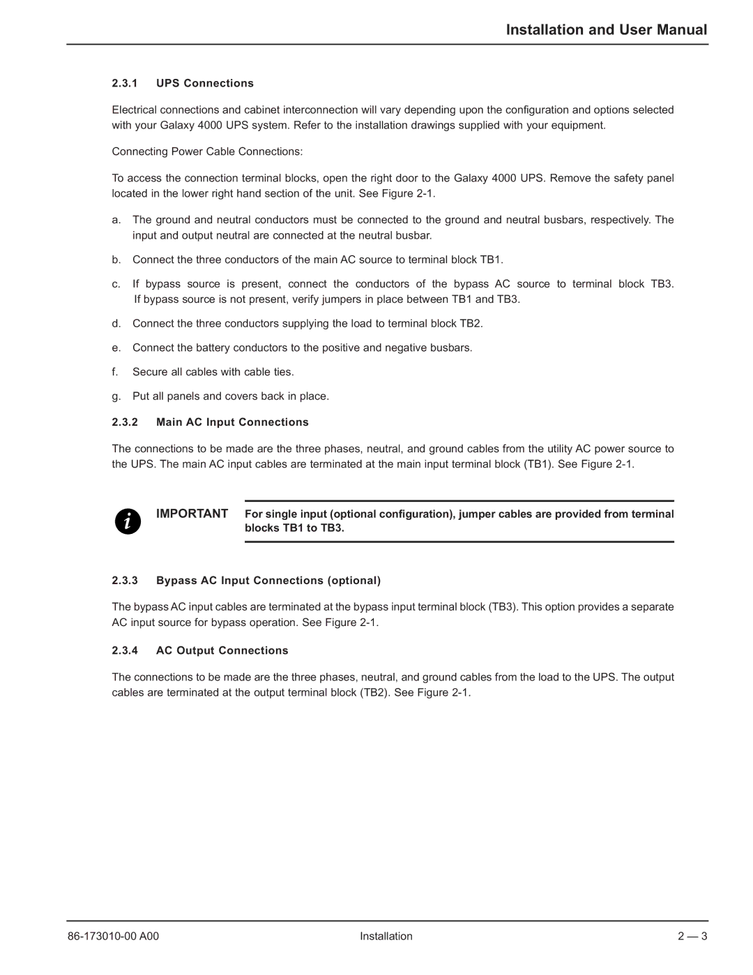 MGE UPS Systems 40-75KVA user manual UPS Connections, Main AC Input Connections, AC Output Connections 