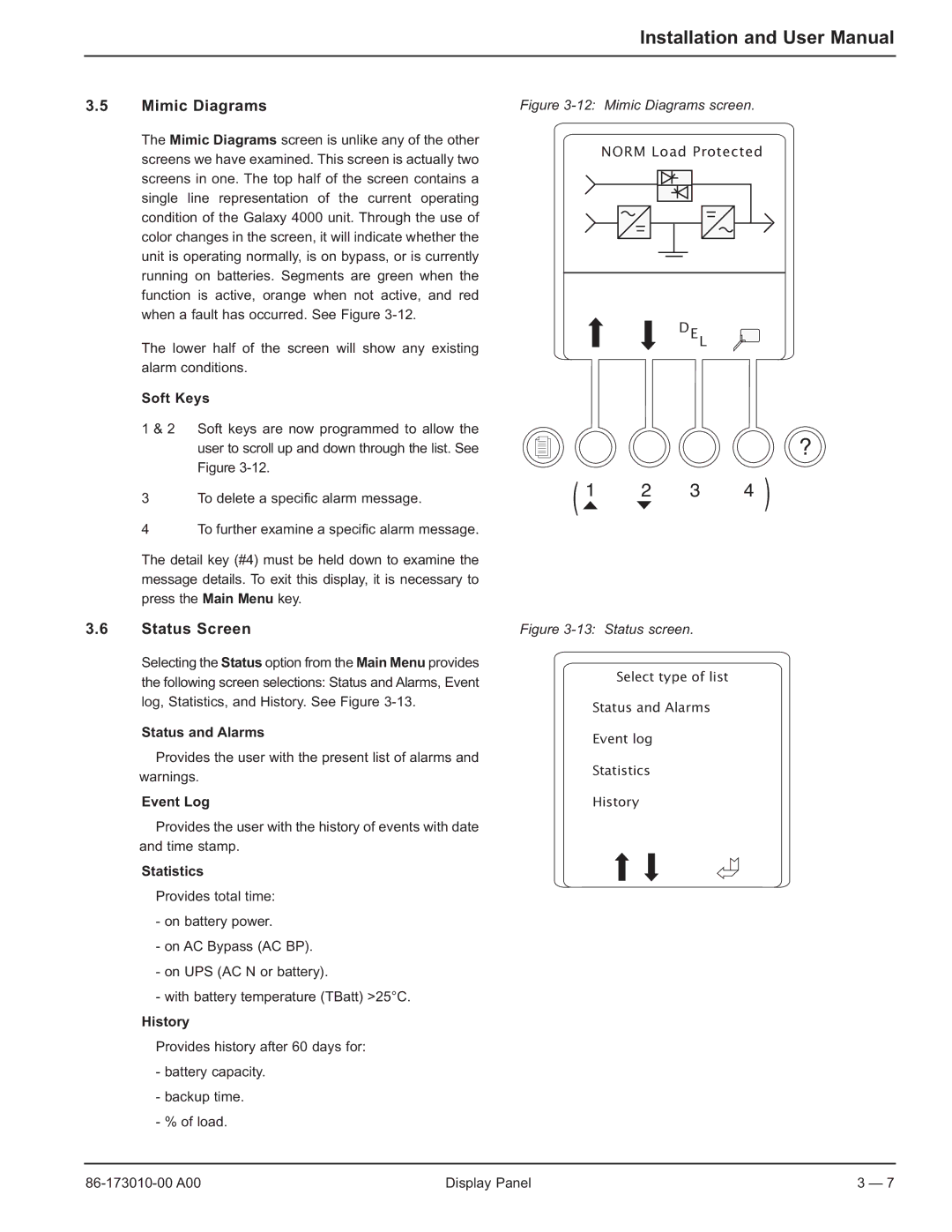 MGE UPS Systems 40-75KVA user manual Mimic Diagrams, Status Screen 