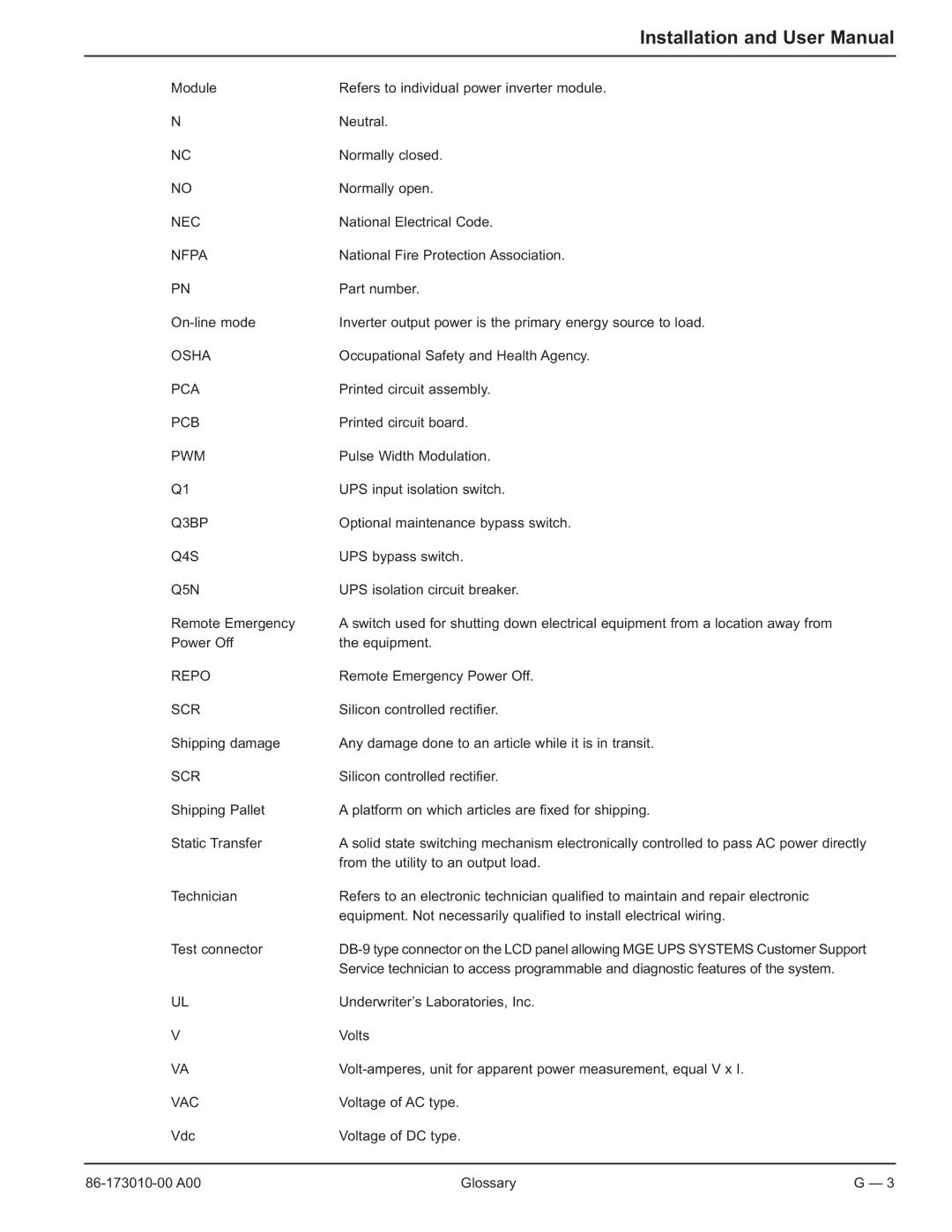 MGE UPS Systems 40-75KVA user manual Nec 