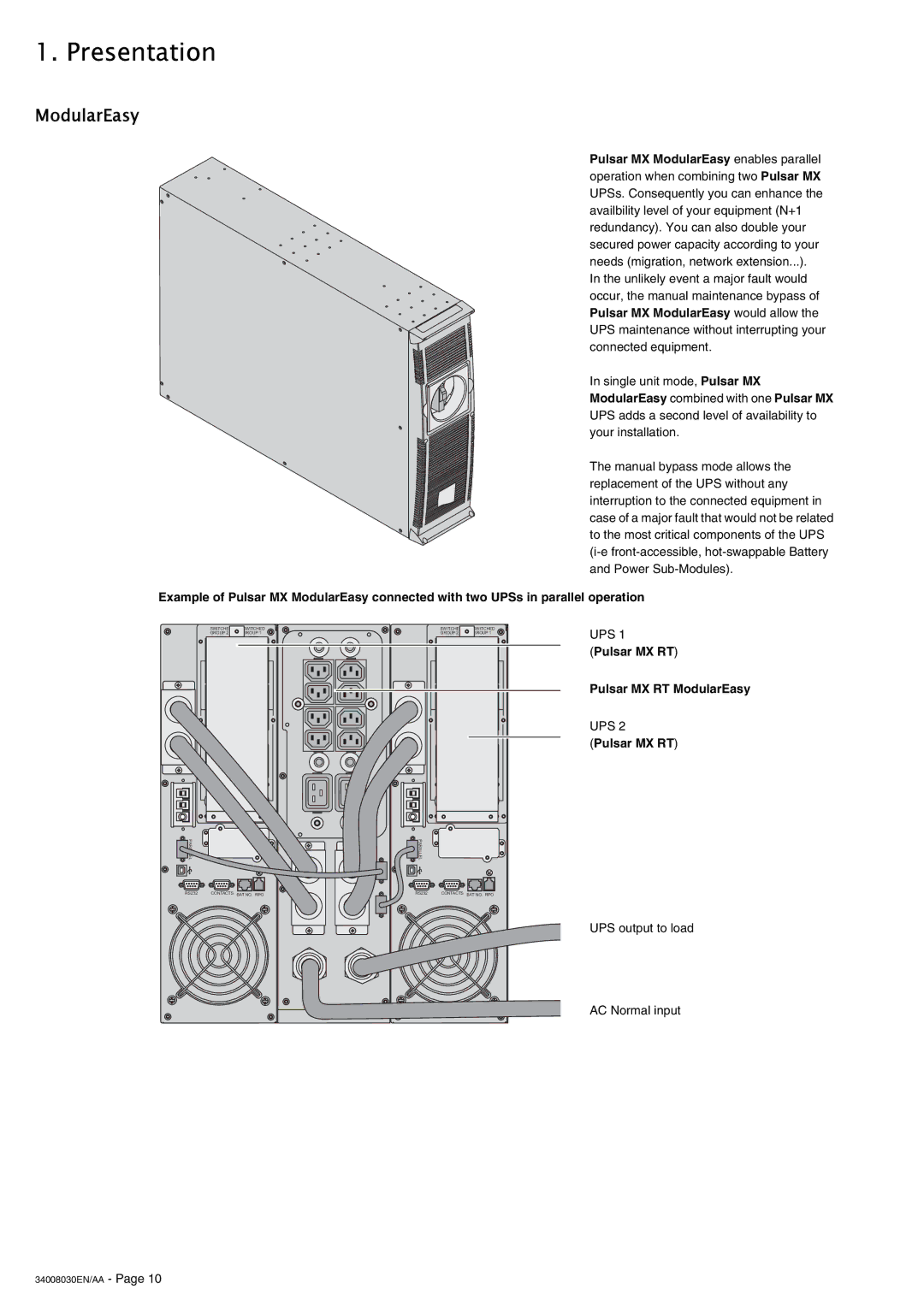 MGE UPS Systems 4000 RT user manual Pulsar MX RT Pulsar MX RT ModularEasy 