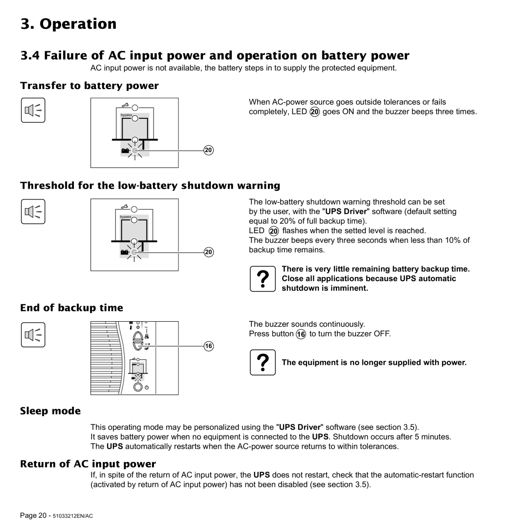 MGE UPS Systems 4.5 kVA, 6 kVA, 9 kVA, 12 kVA user manual Failure of AC input power and operation on battery power 