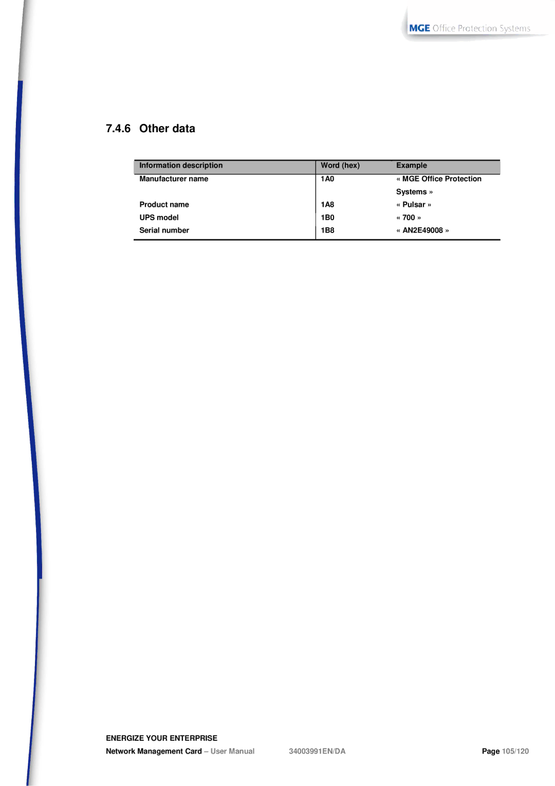 MGE UPS Systems 66102, 66103 user manual Other data 