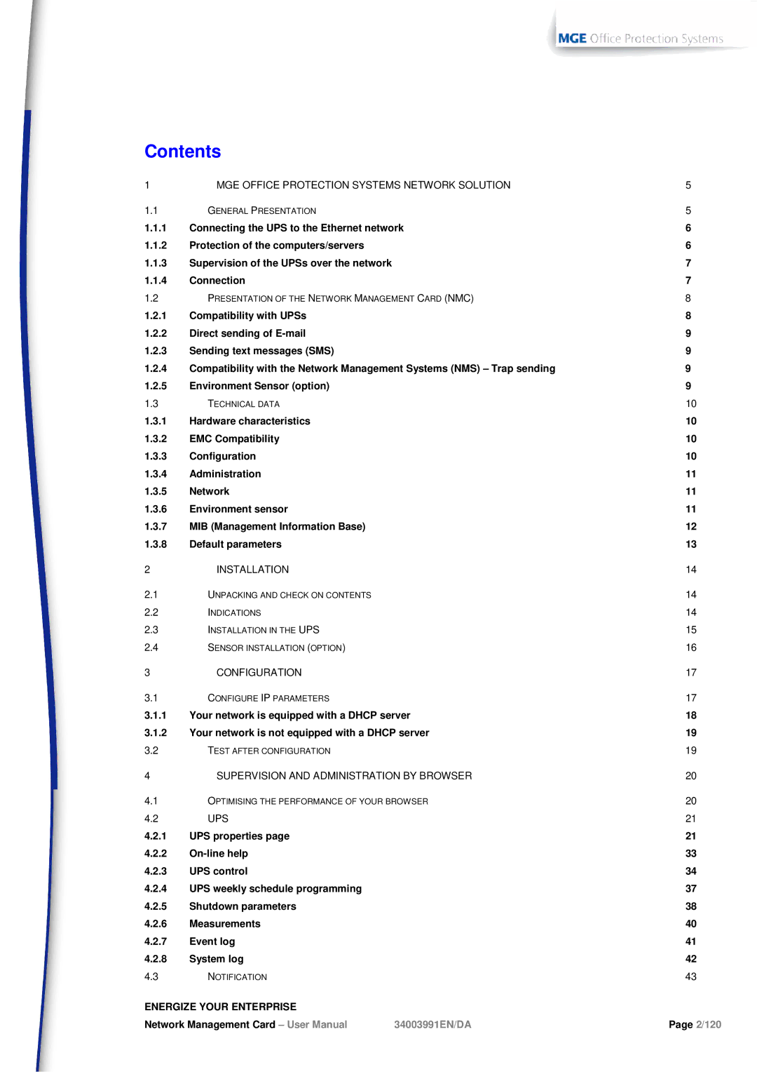 MGE UPS Systems 66103, 66102 user manual Contents 