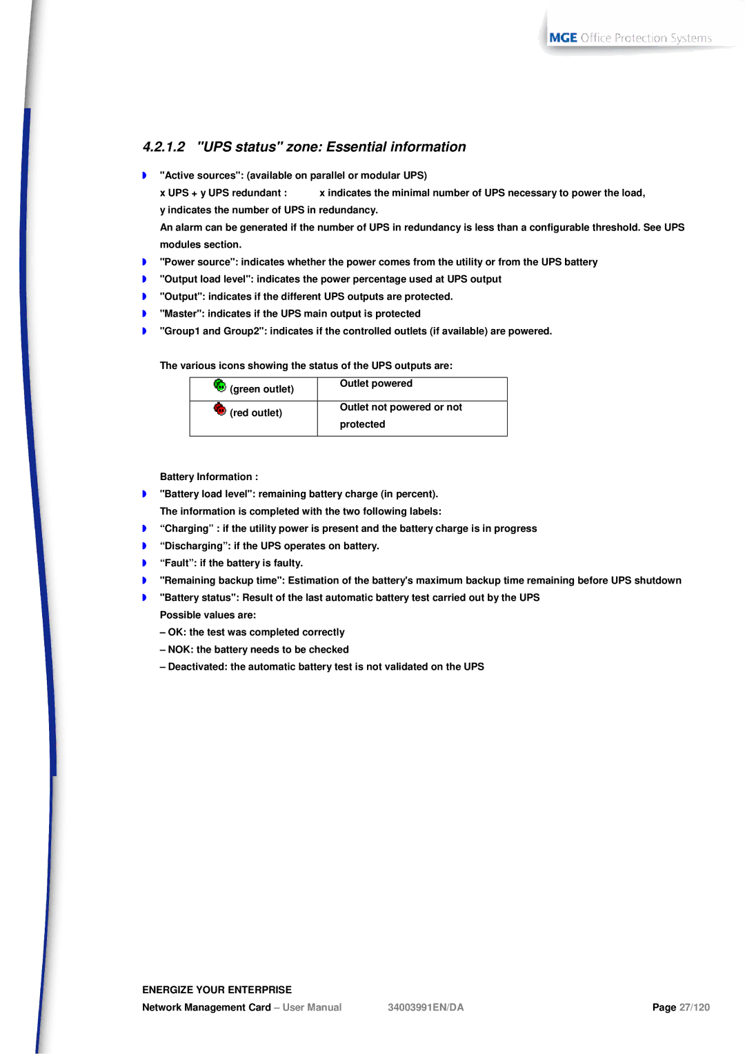 MGE UPS Systems 66102, 66103 user manual UPS status zone Essential information 