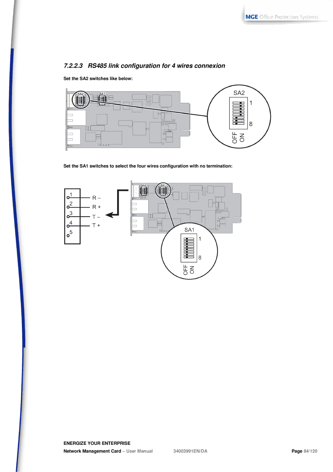 MGE UPS Systems 66103, 66102 user manual 2.3 RS485 link configuration for 4 wires connexion 