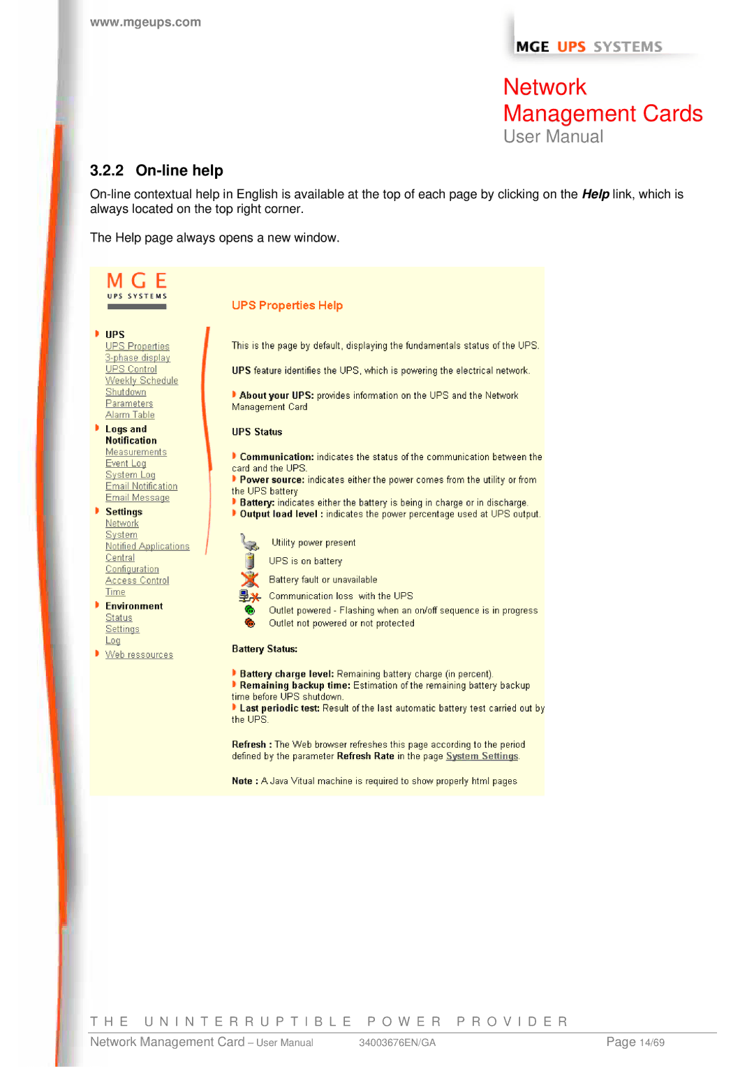 MGE UPS Systems 66074, 66244, 66846 user manual On-line help 