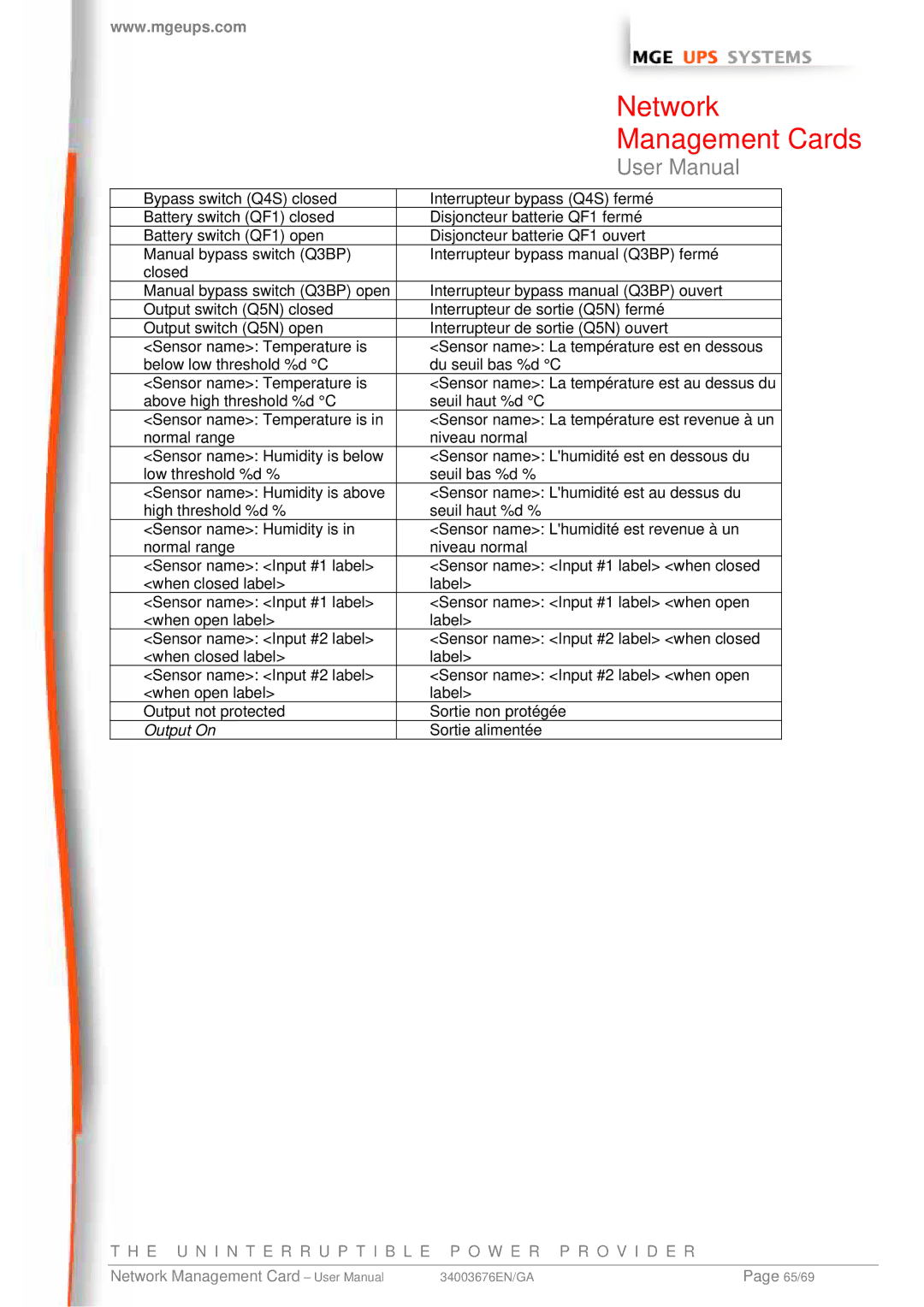 MGE UPS Systems 66074, 66244, 66846 user manual 65/69 