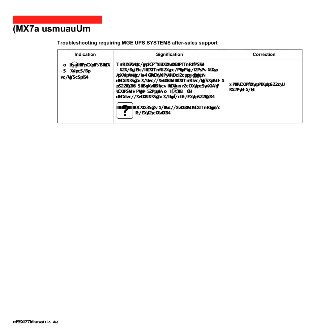 MGE UPS Systems 700C, 1000C user manual Indication Signification Correction 