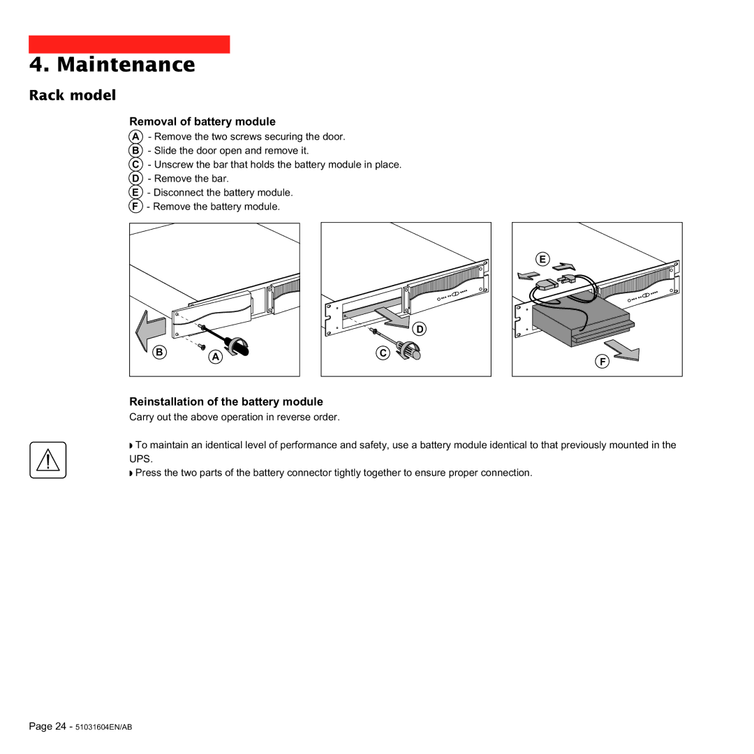 MGE UPS Systems 700C, 1000C user manual 24 51031604EN/AB 