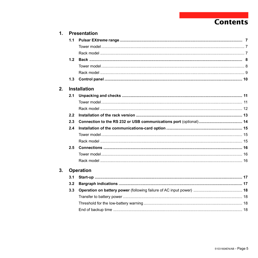 MGE UPS Systems 1000C, 700C user manual Contents 