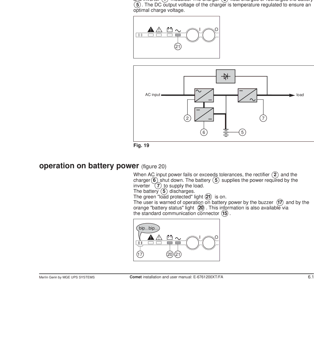 MGE UPS Systems Comet TM 5 - 30 kVA user manual Normal operation, Operation on battery power figure 