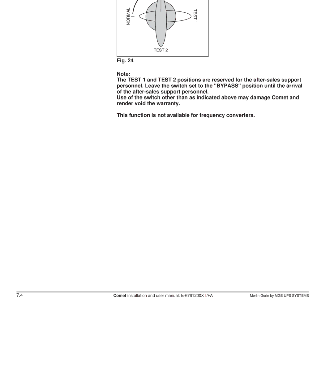 MGE UPS Systems Comet TM 5 - 30 kVA user manual Manual bypass switch 