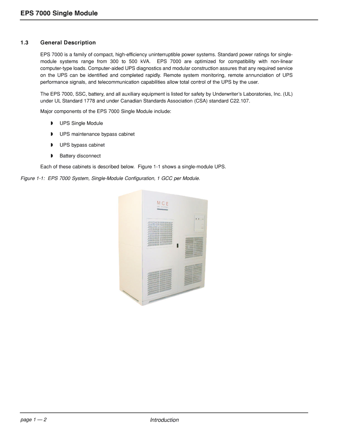 MGE UPS Systems EPS 7000 user manual General Description 